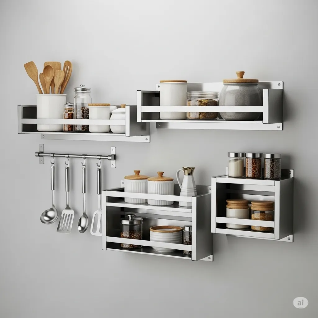 Estante de Pared Modular de Acero Inoxidable 'Chef Organizado'